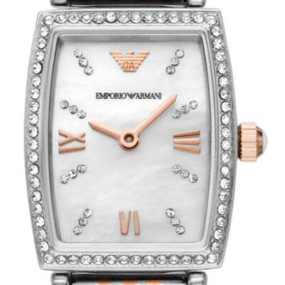 Emporio Armani Gianni T Bar White Mother Of Pearl Dial Two Tone Steel Strap Watch For Women - AR11519
